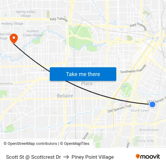 Scott St @ Scottcrest Dr to Piney Point Village map