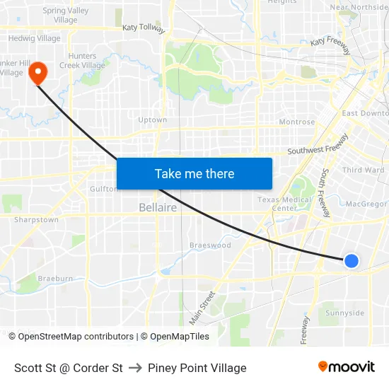 Scott St @ Corder St to Piney Point Village map
