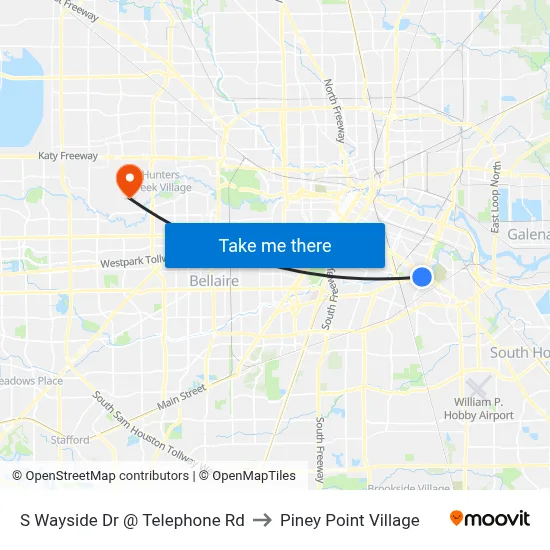 S Wayside Dr @ Telephone Rd to Piney Point Village map
