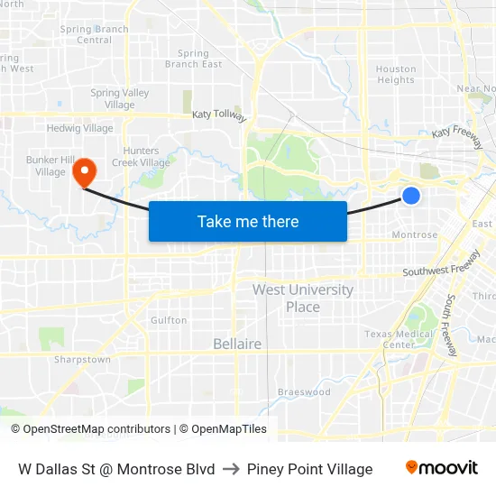 W Dallas St @ Montrose Blvd to Piney Point Village map