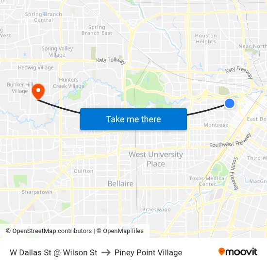 W Dallas St @ Wilson St to Piney Point Village map