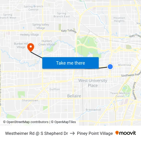 Westheimer Rd @ S Shepherd Dr to Piney Point Village map
