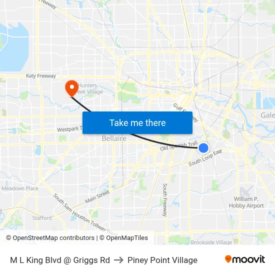 M L King Blvd @ Griggs Rd to Piney Point Village map