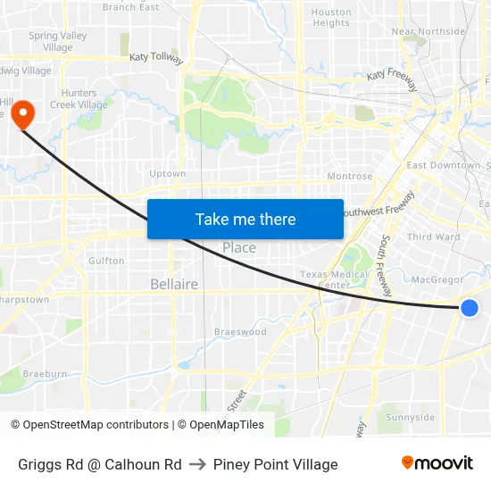 Griggs Rd @ Calhoun Rd to Piney Point Village map