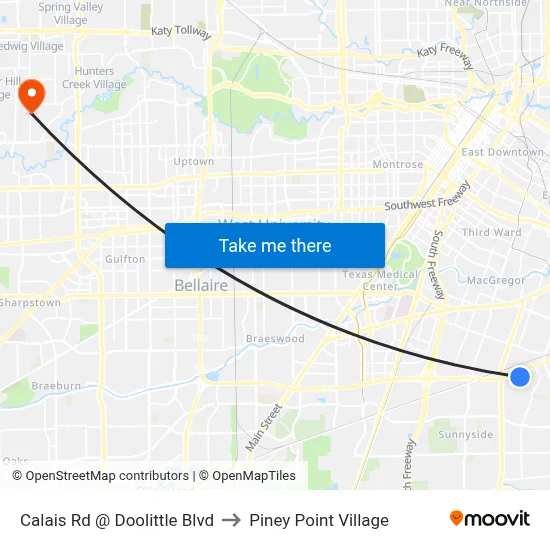 Calais Rd @ Doolittle Blvd to Piney Point Village map