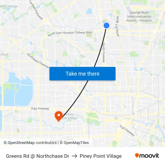 Greens Rd @ Northchase Dr to Piney Point Village map