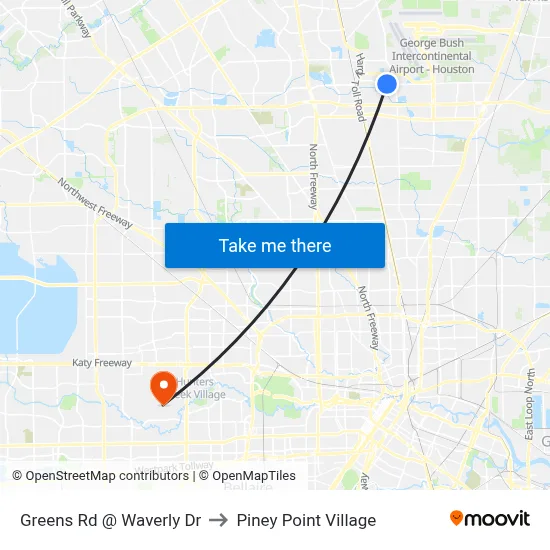 Greens Rd @ Waverly Dr to Piney Point Village map