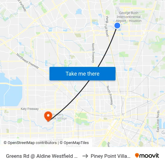 Greens Rd @ Aldine Westfield Rd to Piney Point Village map