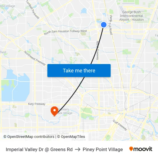 Imperial Valley Dr @ Greens Rd to Piney Point Village map