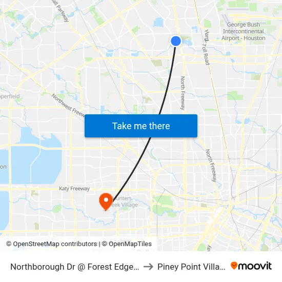 Northborough Dr @ Forest Edge Dr to Piney Point Village map