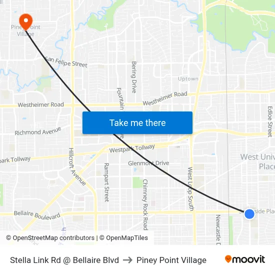 Stella Link Rd @ Bellaire Blvd to Piney Point Village map