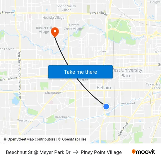 Beechnut St @ Meyer Park Dr to Piney Point Village map