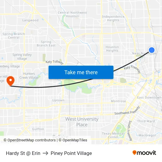 Hardy St @ Erin to Piney Point Village map