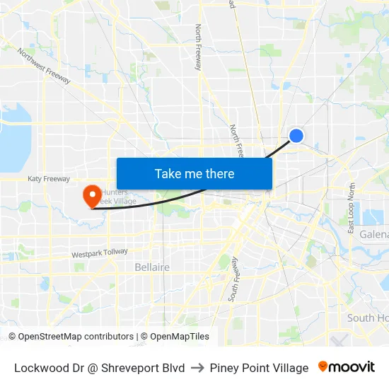 Lockwood Dr @ Shreveport Blvd to Piney Point Village map
