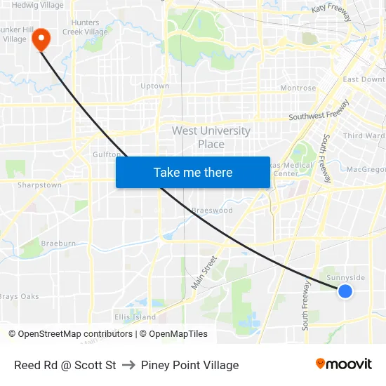 Reed Rd @ Scott St to Piney Point Village map
