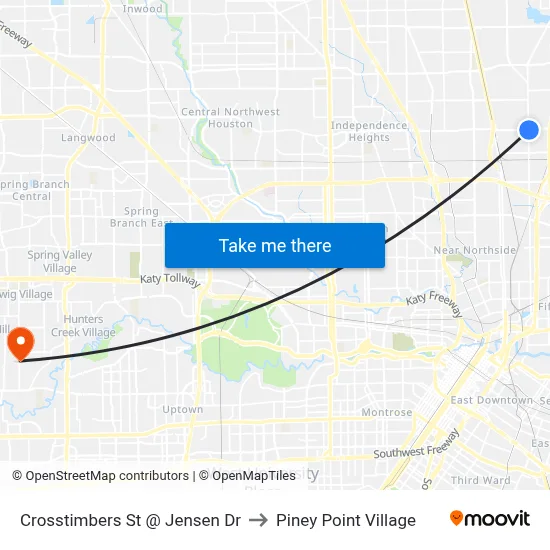 Crosstimbers St @ Jensen Dr to Piney Point Village map