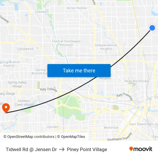 Tidwell Rd @ Jensen Dr to Piney Point Village map
