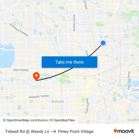 Tidwell Rd @ Weedy Ln to Piney Point Village map