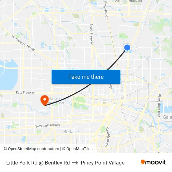 Little York Rd @ Bentley Rd to Piney Point Village map