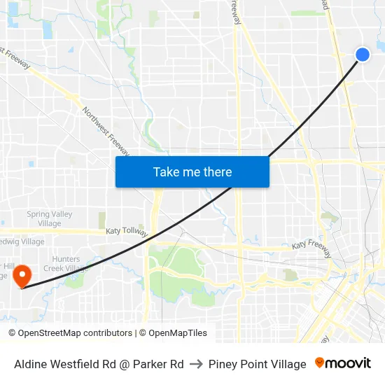 Aldine Westfield Rd @ Parker Rd to Piney Point Village map