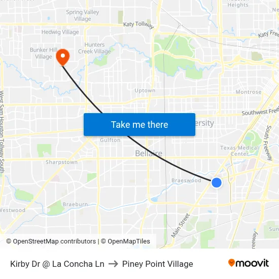 Kirby Dr @ La Concha Ln to Piney Point Village map