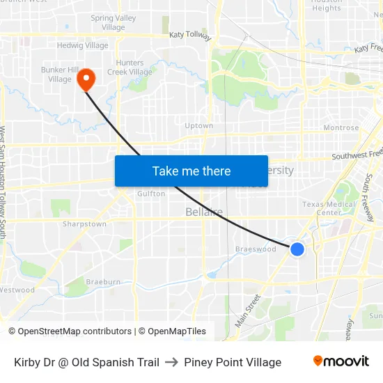 Kirby Dr @ Old Spanish Trail to Piney Point Village map