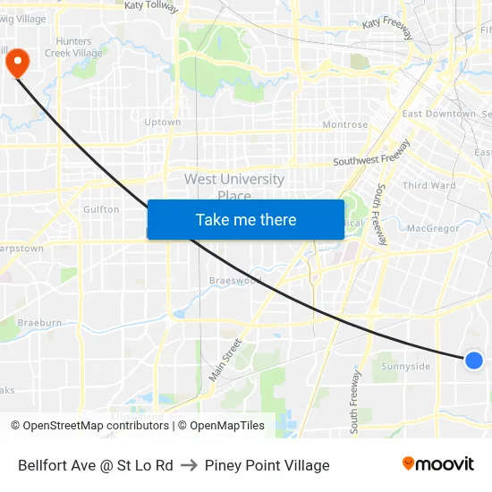 Bellfort Ave @ St Lo Rd to Piney Point Village map