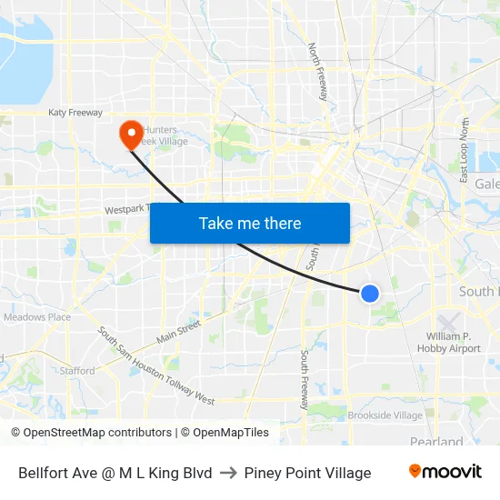 Bellfort Ave @ M L King Blvd to Piney Point Village map