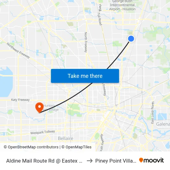 Aldine Mail Route Rd @ Eastex Fwy to Piney Point Village map