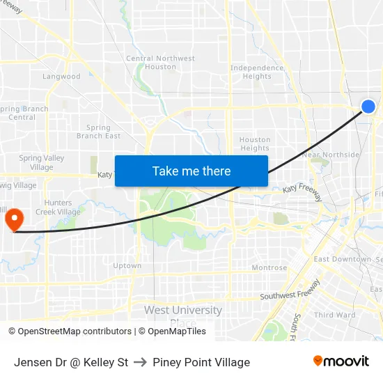 Jensen Dr @ Kelley St to Piney Point Village map