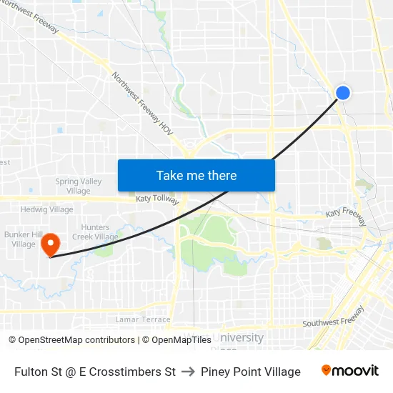 Fulton St @ E Crosstimbers St to Piney Point Village map
