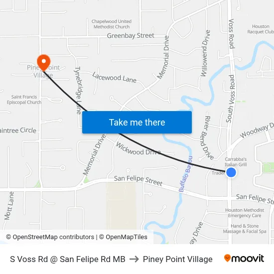 S Voss Rd @ San Felipe Rd MB to Piney Point Village map