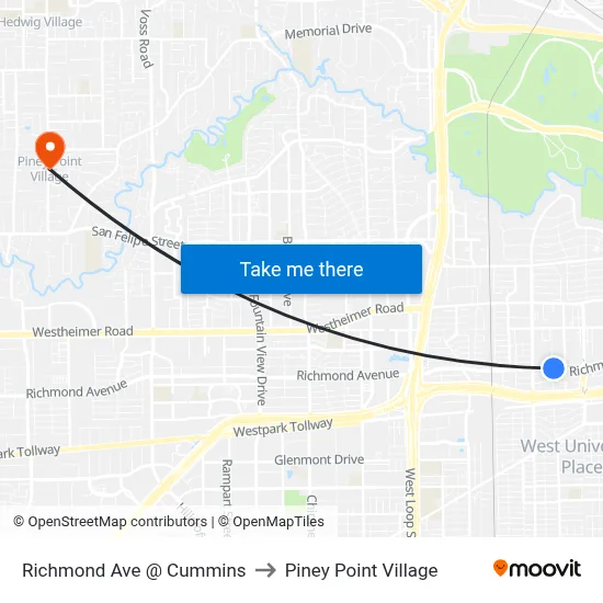 Richmond Ave @ Cummins to Piney Point Village map