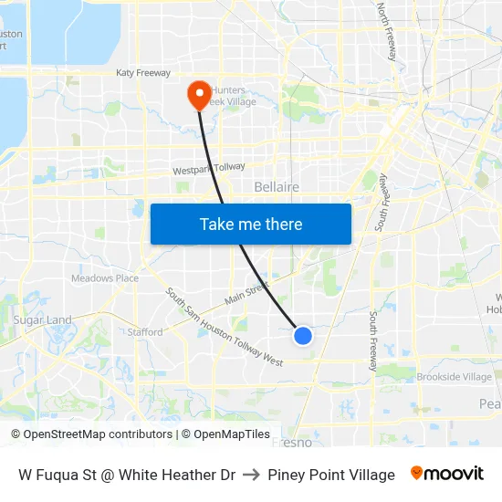 W Fuqua St @ White Heather Dr to Piney Point Village map