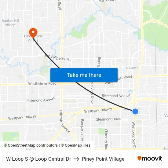 W Loop S @ Loop Central Dr to Piney Point Village map