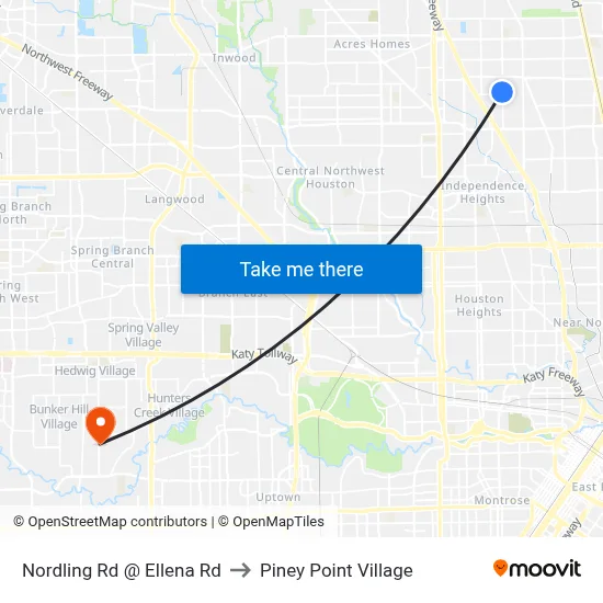 Nordling Rd @ Ellena Rd to Piney Point Village map