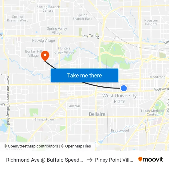 Richmond Ave @ Buffalo Speedway to Piney Point Village map