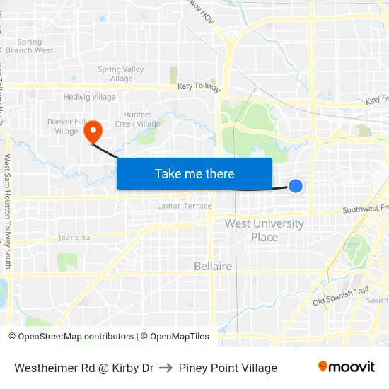 Westheimer Rd @ Kirby Dr to Piney Point Village map