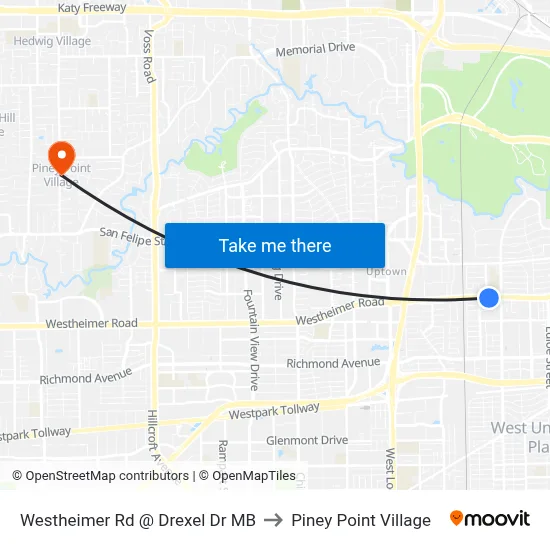 Westheimer Rd @ Drexel Dr MB to Piney Point Village map
