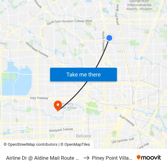 Airline Dr @ Aldine Mail Route Rd to Piney Point Village map