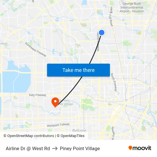 Airline Dr @ West Rd to Piney Point Village map