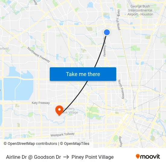 Airline Dr @ Goodson Dr to Piney Point Village map