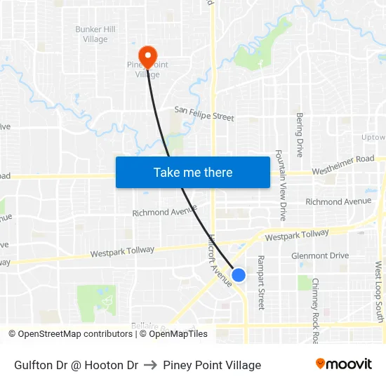 Gulfton Dr @ Hooton Dr to Piney Point Village map