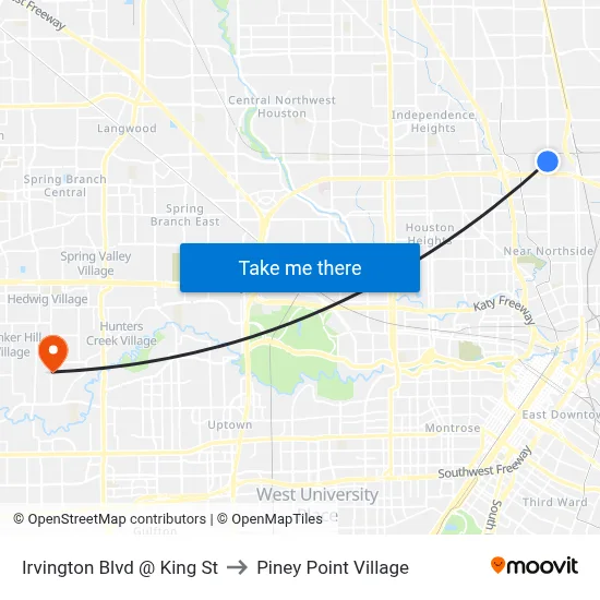 Irvington Blvd @ King St to Piney Point Village map