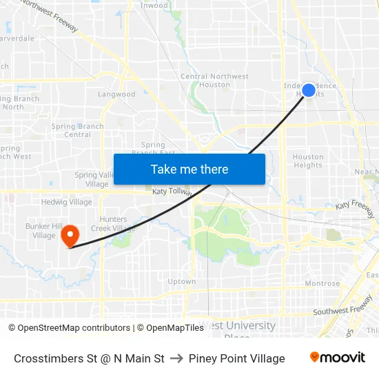 Crosstimbers St @ N Main St to Piney Point Village map