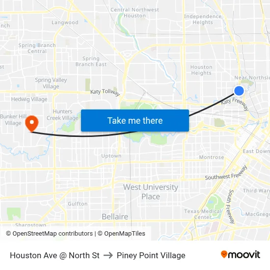 Houston Ave @ North St to Piney Point Village map