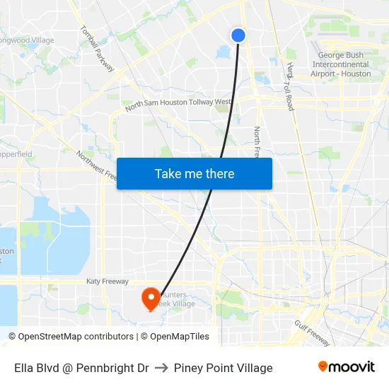 Ella Blvd @ Pennbright Dr to Piney Point Village map
