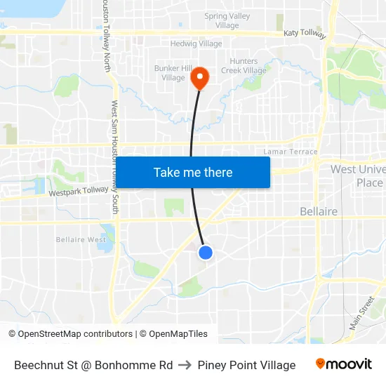 Beechnut St @ Bonhomme Rd to Piney Point Village map