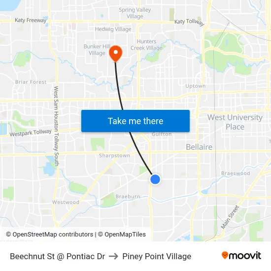 Beechnut St @ Pontiac Dr to Piney Point Village map