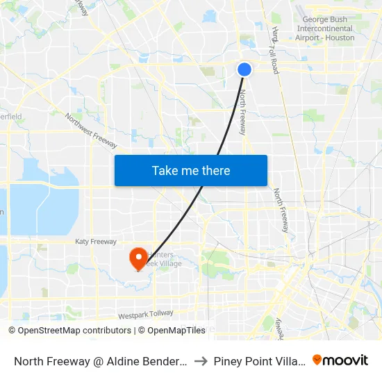 North Freeway @ Aldine Bender Rd to Piney Point Village map
